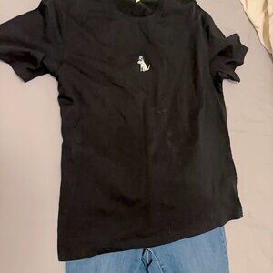 Black Short Sleeve T Shirt Dog Embroidered Casual Tee